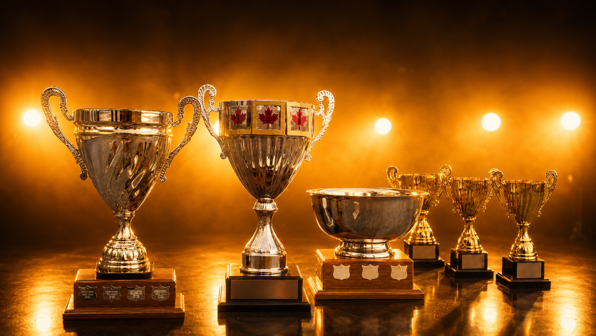 JingJing Team race trophies displayed together
